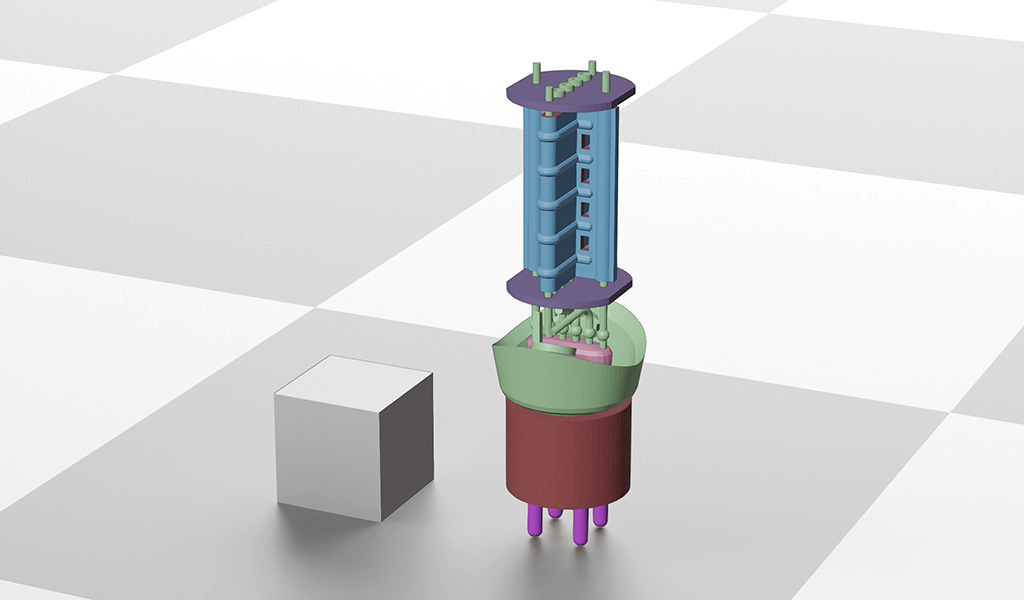 真空管ミニチュアの色分けレンダリング画像